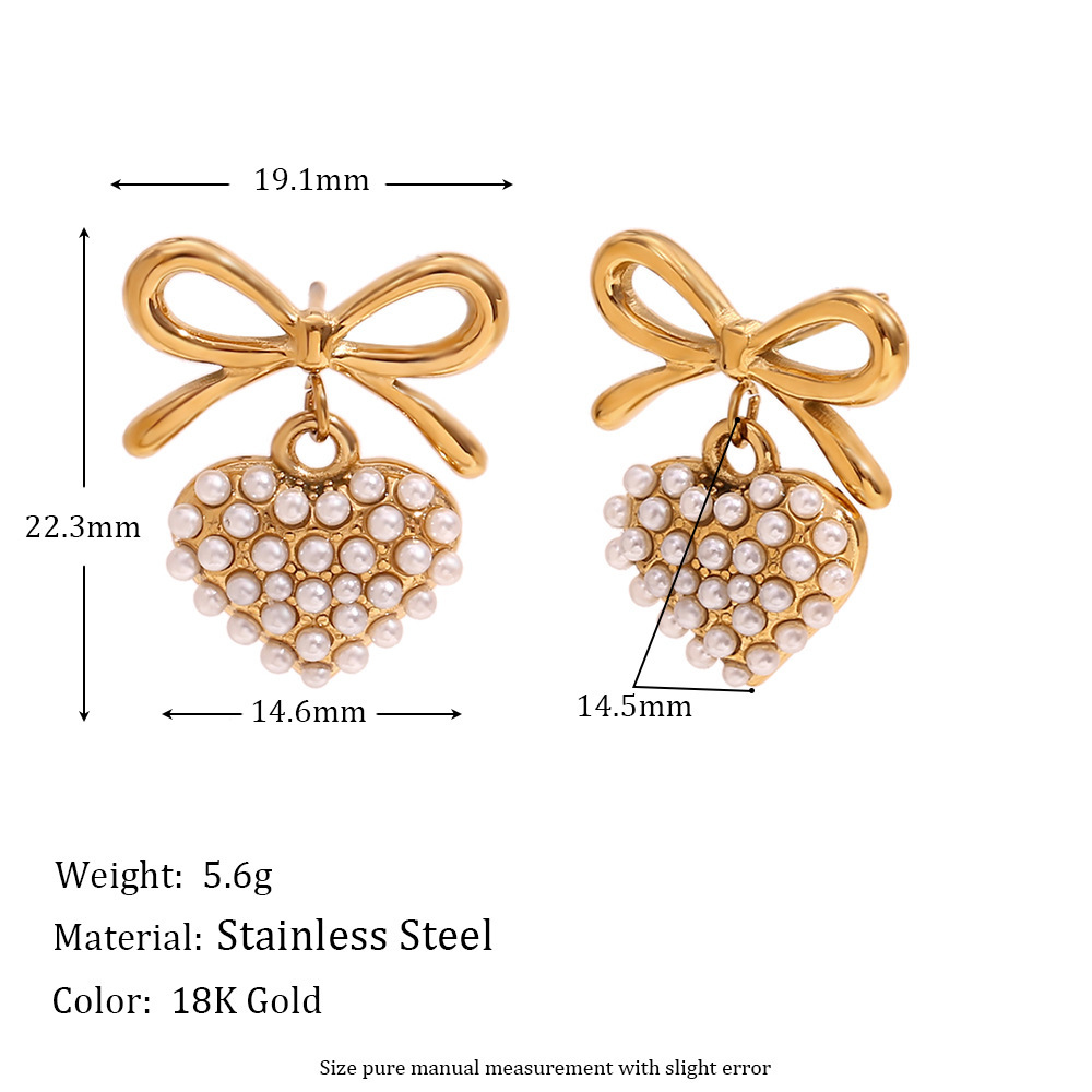 Drop Earrings Classification 1 Pair Quantity 1 Pair Elegant Classic Style Heart Shape Bow Knot Plating 304 Stainless Steel 18K Gold Plated Drop Earrings