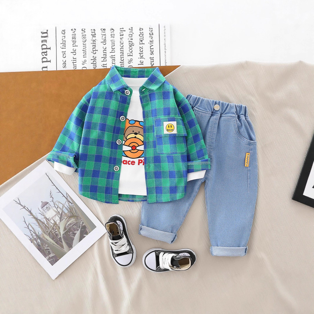 Children's Clothing Set Spring & Fall Infant Plaid Baseball Uniform Zipper Jacket Shirt 2025 Infant Suit Drop Shipping