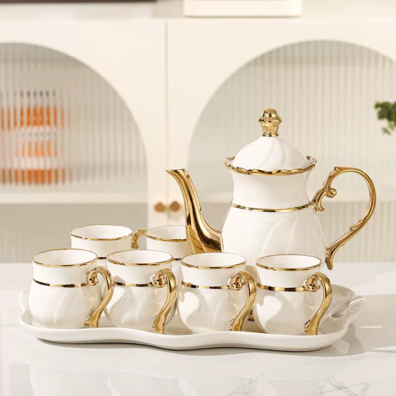 High-end ceramic tea set for living room for home use, tea cup, teapot, European style, light luxury style
