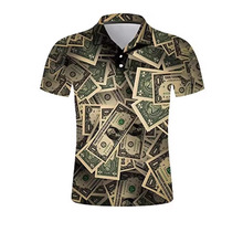 美国美元模式男士polo衬衫3D印刷时尚短袖T恤T恤有趣的钱街头服装