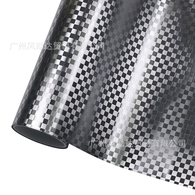 Cross-Border New Product Pet Forged High-Gloss Checkered Pattern Electroplated Metal Red Carbon Fiber Sticker Interior Rearview Mirror Film