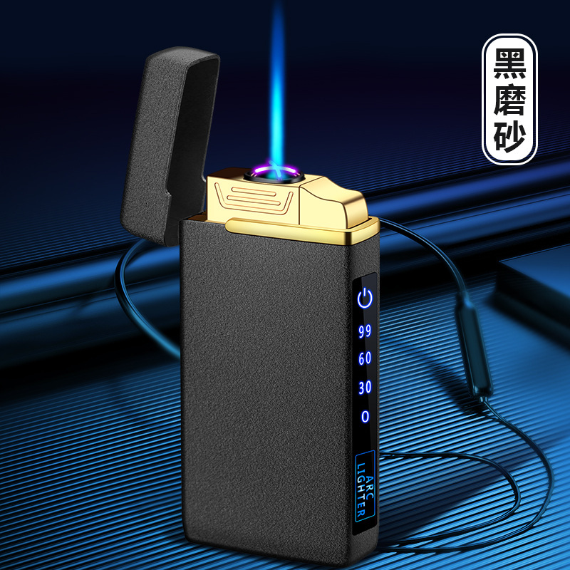 TikTok cigarrillo electrónico más ligero personalidad creativa de los hombres de moda Nuevo de doble arco de gas-eléctrico de doble uso a prueba de viento encendedor de carga de iluminación