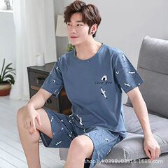メンズパジャマ夏薄い2025新しいメンズ夏ウェアラブルティーンエイジャー半袖ホーム服セット