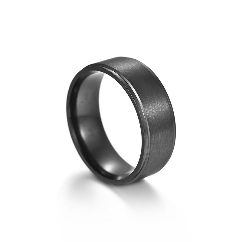 Fashion Style European And American Cross-border Wholesale Matte Black Plated Stainless Steel Simple Fashion Ring