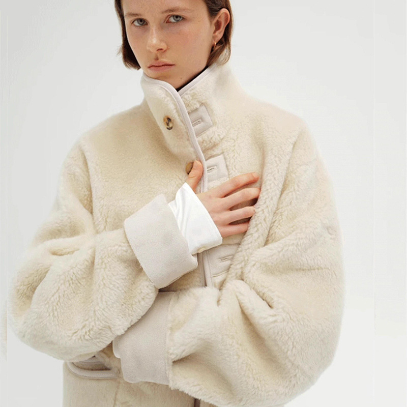 Double-sided! Full Wool and Fur Integrated Warm Jacket South Korea Single Product Lamb Wool Environmental Friendly Fur Medium Long Coat