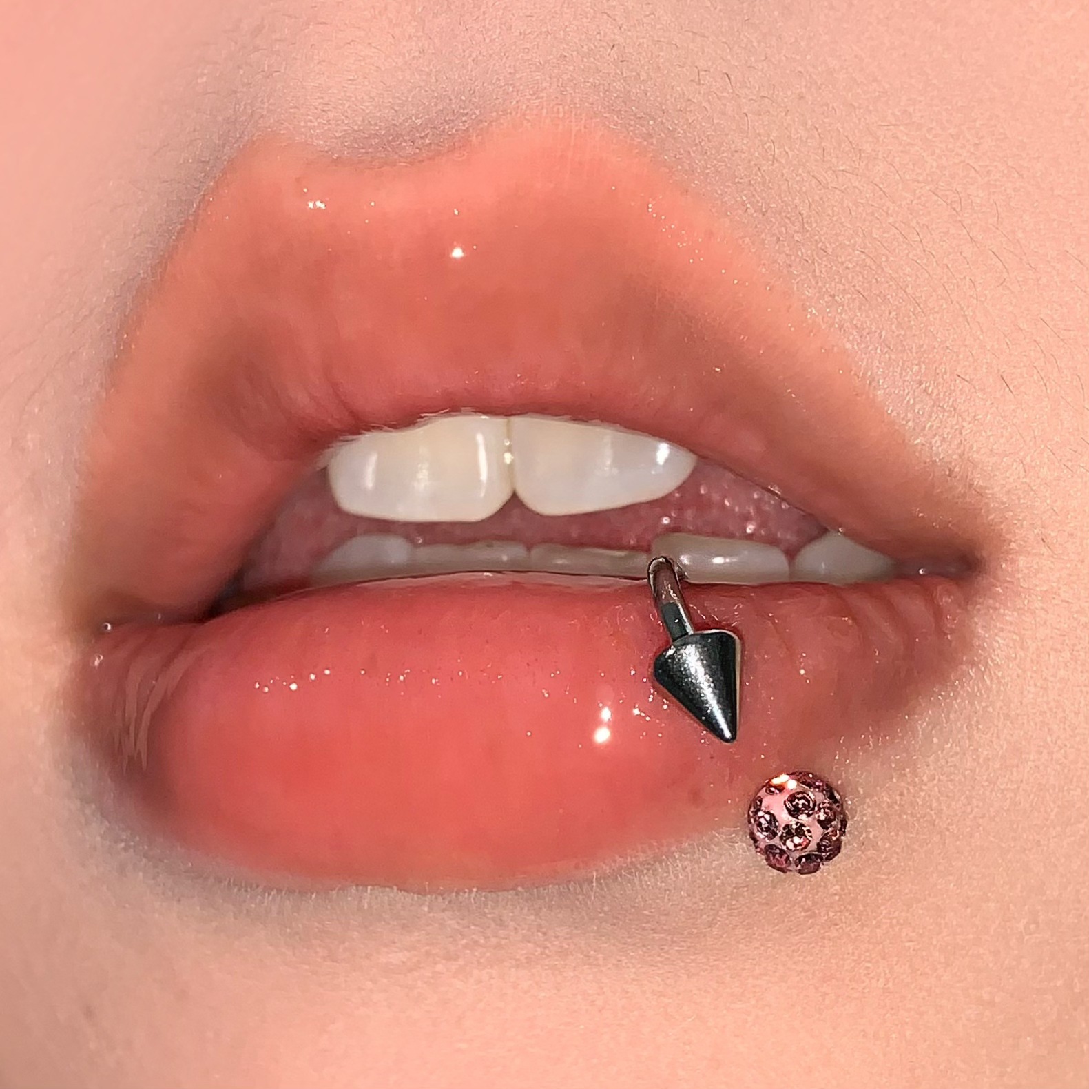 Labret stud lip piercing jewelry styling detail