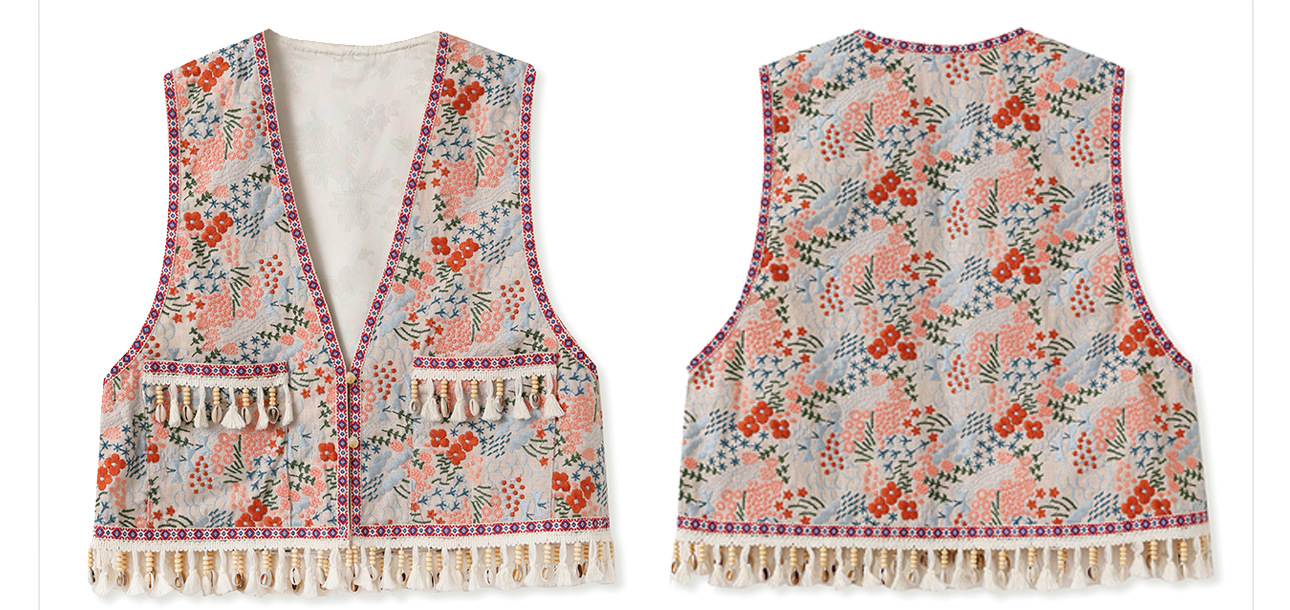 Áo vest không tay ngắn phong cách Trung Hoa thêu hoa tua rua ZX N4078 — Màu đỏ cam chi tiết 9
