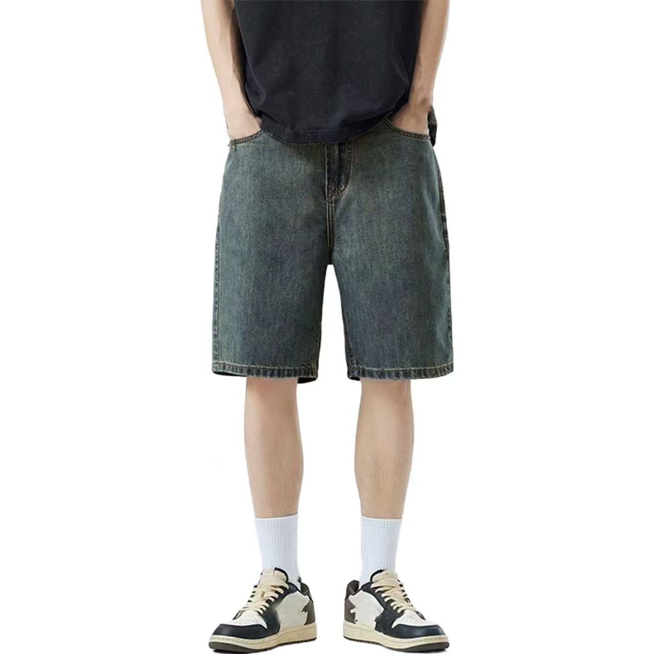 Pantalones cortos vaqueros hombre azul claro algodón elástico_voghion.com