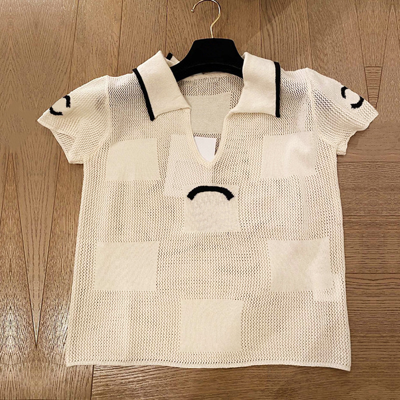 Chanel Style Letter Short-sleeved T-shirt Women's 2023 Summer New French Style Elegant Knitted Shirt Hollow Design Sense Top