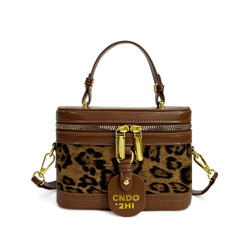 Color de contraste leopardo retro caja de mano bolso pequeño para mujeres 2026 nuevo lana leopardo práctica mochila de hombro