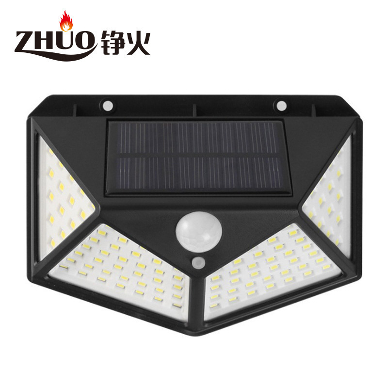 100LED solar rechargeable wall lamp four-sided luminous human body induction lamp outdoor lighting modern garden light