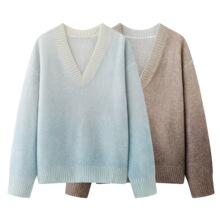 现货2026春季新款宽松休闲百搭V领渐变色马海毛针织衫 MBF1SWT018