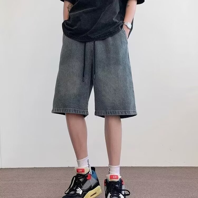 Pantalones cortos de mezclilla con patrón de cielo estrellado Casual 2024 Verano Nuevo estilo Marca de moda Pantalones de calle Pantalones vaqueros de cinco puntos sueltos rectos