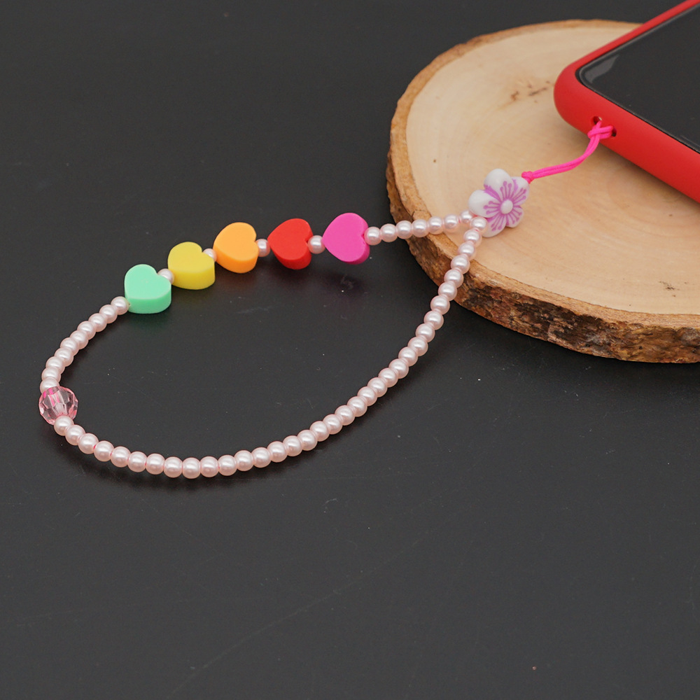 Beaded imitation pearl antilost mobile phone chain short soft pottery love mobile phone lanyardpicture3