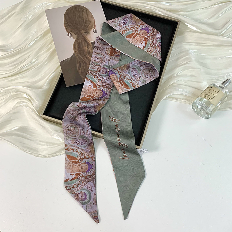 Pañuelo de seda largo y pequeño, cinturón para el cabello de estilo nacional con camisa, bolso atado, pañuelo en la cabeza de todo fósforo, cinturón de bufanda de decoración pastoral femenina de verano