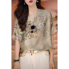 高级感时尚印花恤女夏季新款妈妈宽松气质显瘦雪纺小衫短袖上衣