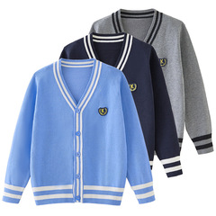 Academic Style Contrast Color Girls' Knit Cardigan Children's Spring Autumn Outerwear for Older Kids, Boys' Wholesale Knit Cardigan