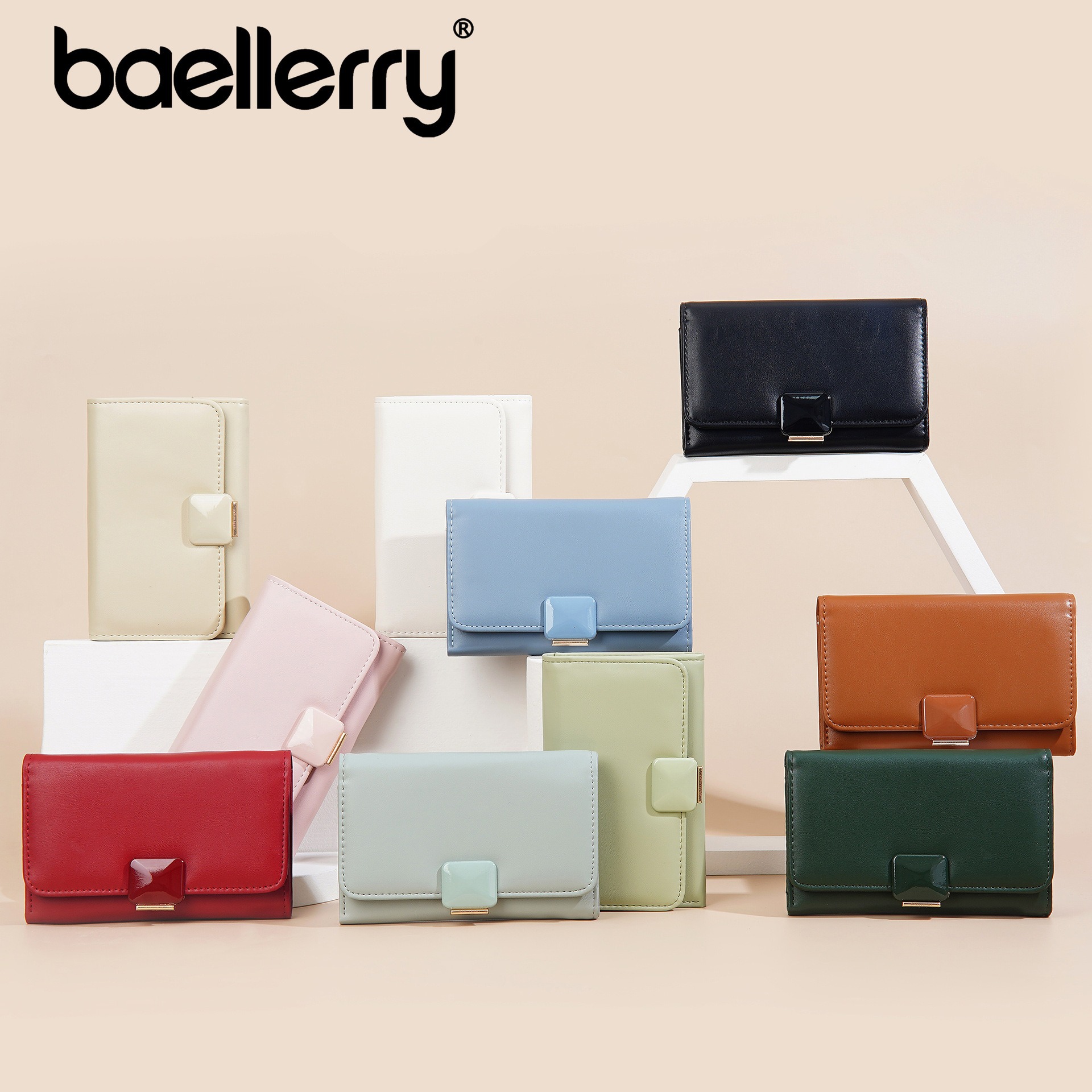 Baellerry nuevo cross-border cartera de damas bolsas de tarjetas de cremallera larga de color sólido, moda simple y versátil cartera de mujeres