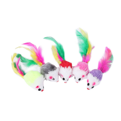 Cat Funny Cat and Mouse Colorful Tail Plush Little Mouse Cat Toy Realistic Mouse Cat Toy