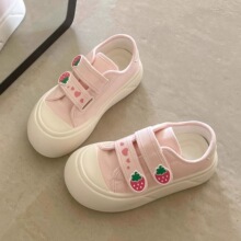 草莓粉帆布鞋女2025新款透气厚底休闲运动板鞋学生百搭丑萌大头鞋