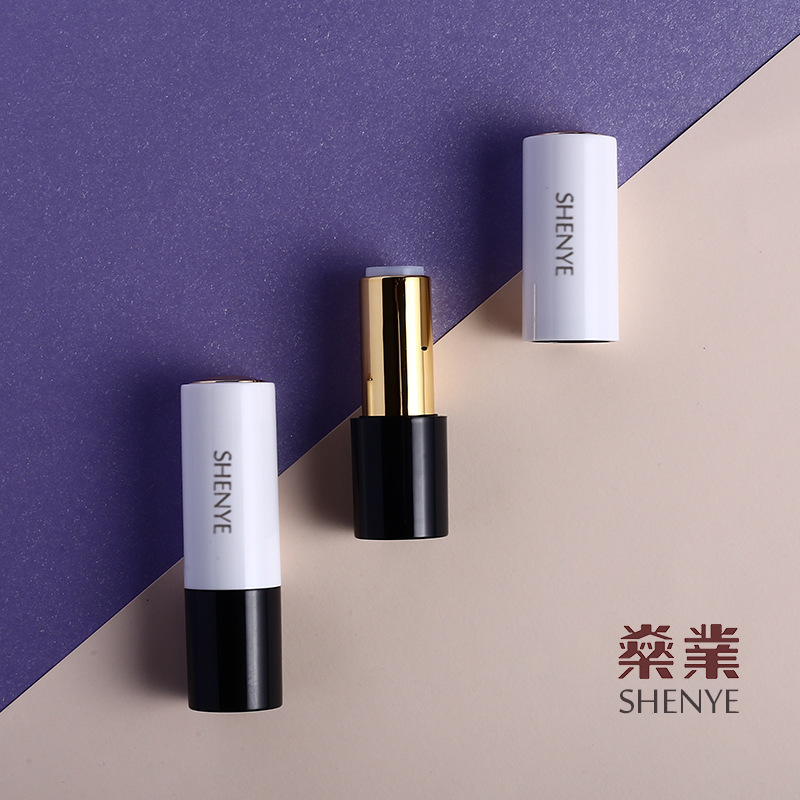 燊业拼色塑料圆管黑色白色磁扣口红管包材12.1mm金色顶片唇膏管