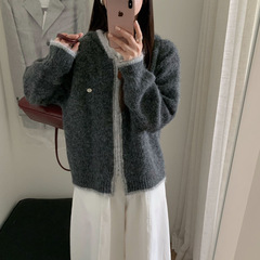 韩系连帽拉链毛衣针织开衫女秋冬2025款设计感百搭宽松针织衫上衣