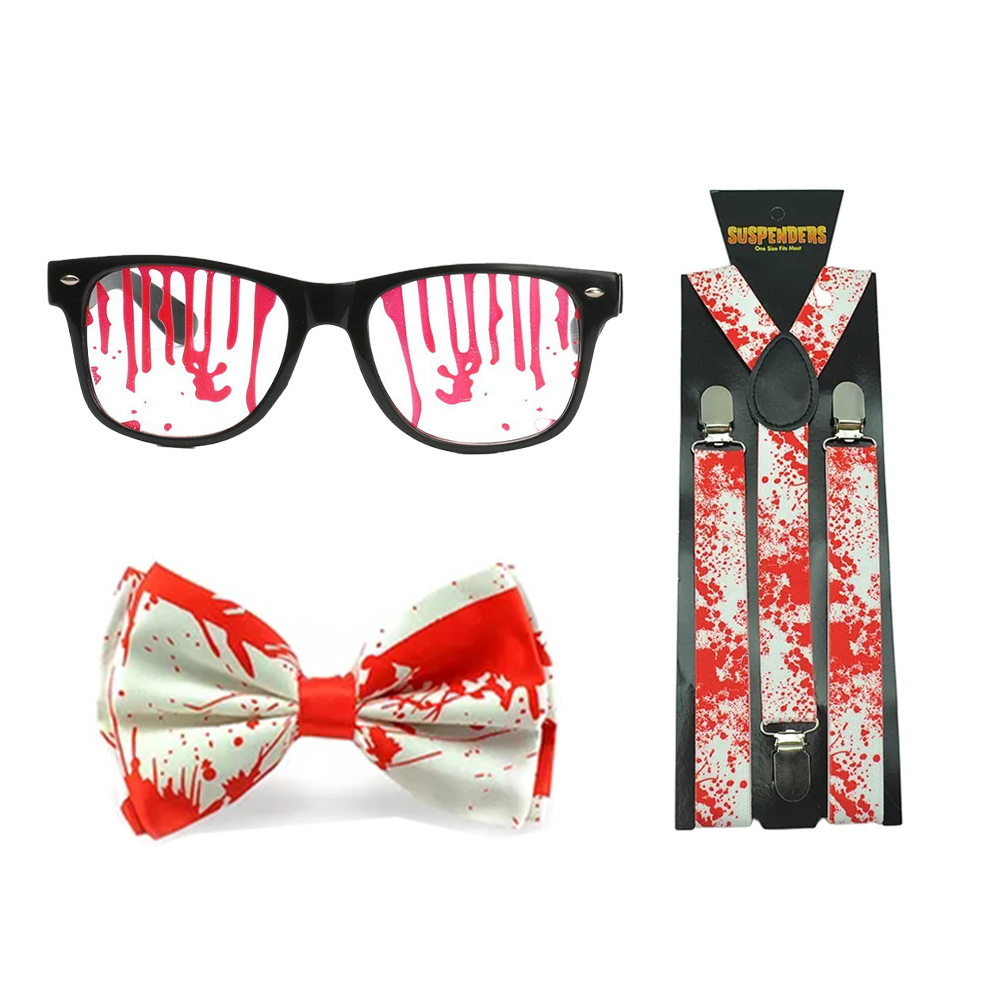Suministros para disfraces de disfraces de Halloween: calcetines de sangre, guantes de sangre, delantal de sangre, cuchillo de sangre, pancarta de cuerdas, decoración colgante.