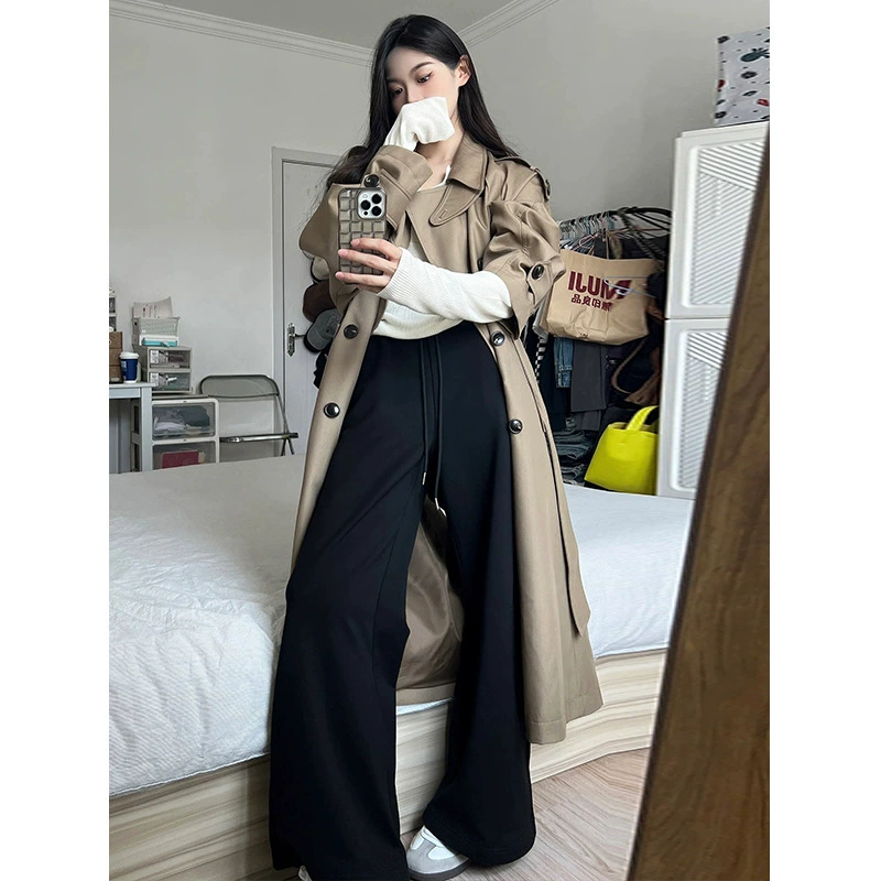Trench coat, длинный осенний хаки-пиджак, средняя длина, корейский стиль, для тинейджеров, британский стиль, стиль высокого качества