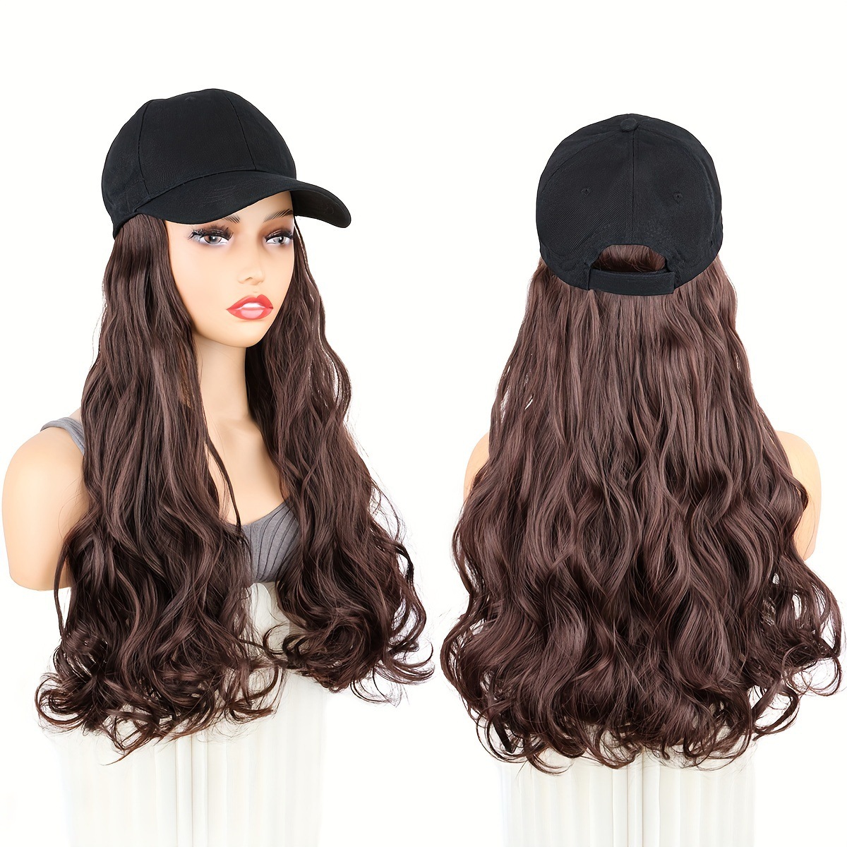 Perucas de comercio exterior transfronterizo sombrero pelucas de cabello largo ondulado grande sombrero de moda europea y americana pelucas