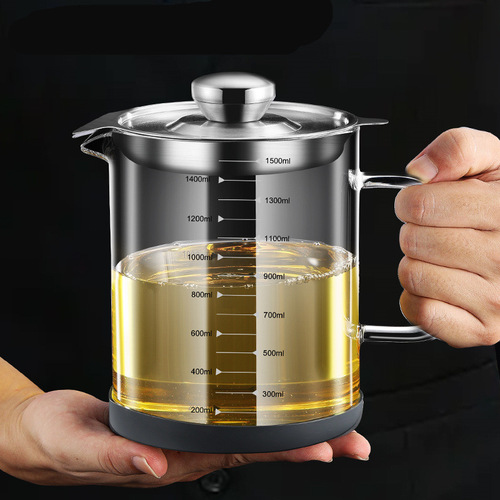 304 Kitchen Glass Oil Dispenser, Household Filtered Oil Pot, Large-Capacity Oil Separator, Innovative Oil-Filtering Tool with Mesh Strainer, Oil Storage Container