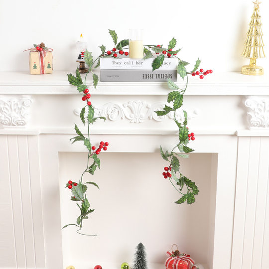 Christmas Atmosphere Decoration Home Decoration Simulated Red Fruit Rattan Pendant Scandinavian Wall Hanging Festive Atmosphere Decorative Rattan