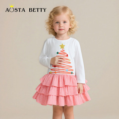 秋の新しい女の子のドレスヨーロッパとアメリカンスタイルのかわいい子供のプリンセスドレスクリスマスニットコットンスカート子供と中学生向け