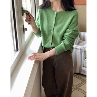 【100.澳洲美丽诺羊毛】无缝一体圆领针织开衫女秋冬新小外套上衣