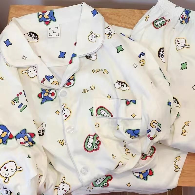 300kg plus size Crayon Small New Pajamas Fall/Winter Long Sleeve Loose Sweet Cartoon Animation Students Wear Home Clothes
