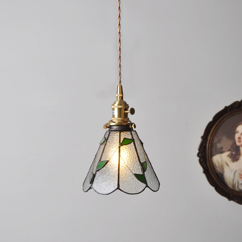 Japanese retro brass green glass ceiling lamp for living room, lights for bed
