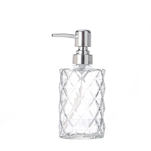 Colored glass hand sanitizer bottle rhombus diamond with pump press shower gel empty bottle shampoo conditioner refill bottle
