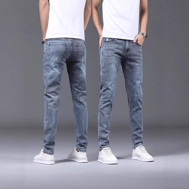 Spring and Autumn New High-End Light Luxury Men's Jeans Trendy Slim Fit Stretchy Tapered Korean Style Versatile Casual Long Pants