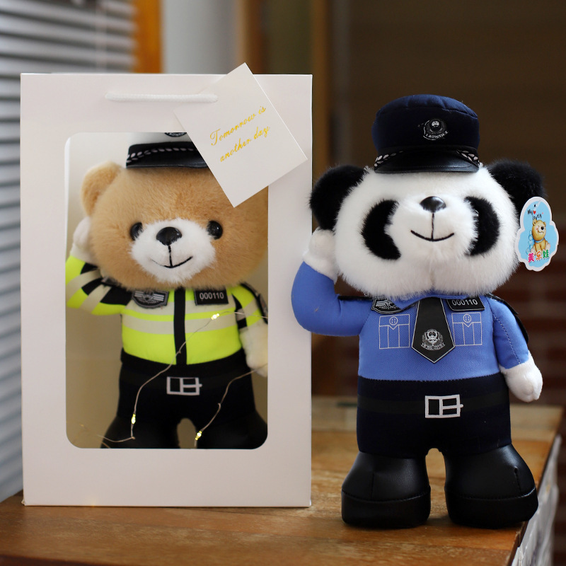 Iron Riding Panda Policía Policía de tráfico Uniforme de oso Motocicleta Actividades Saludo Panda Seguridad pública Antifraude Regalos promocionales