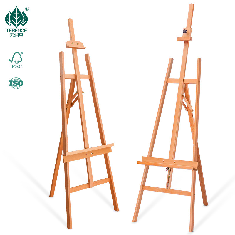 Beech solid wood easel triangle back support display stand folding retractable art student special easel billboard display stand