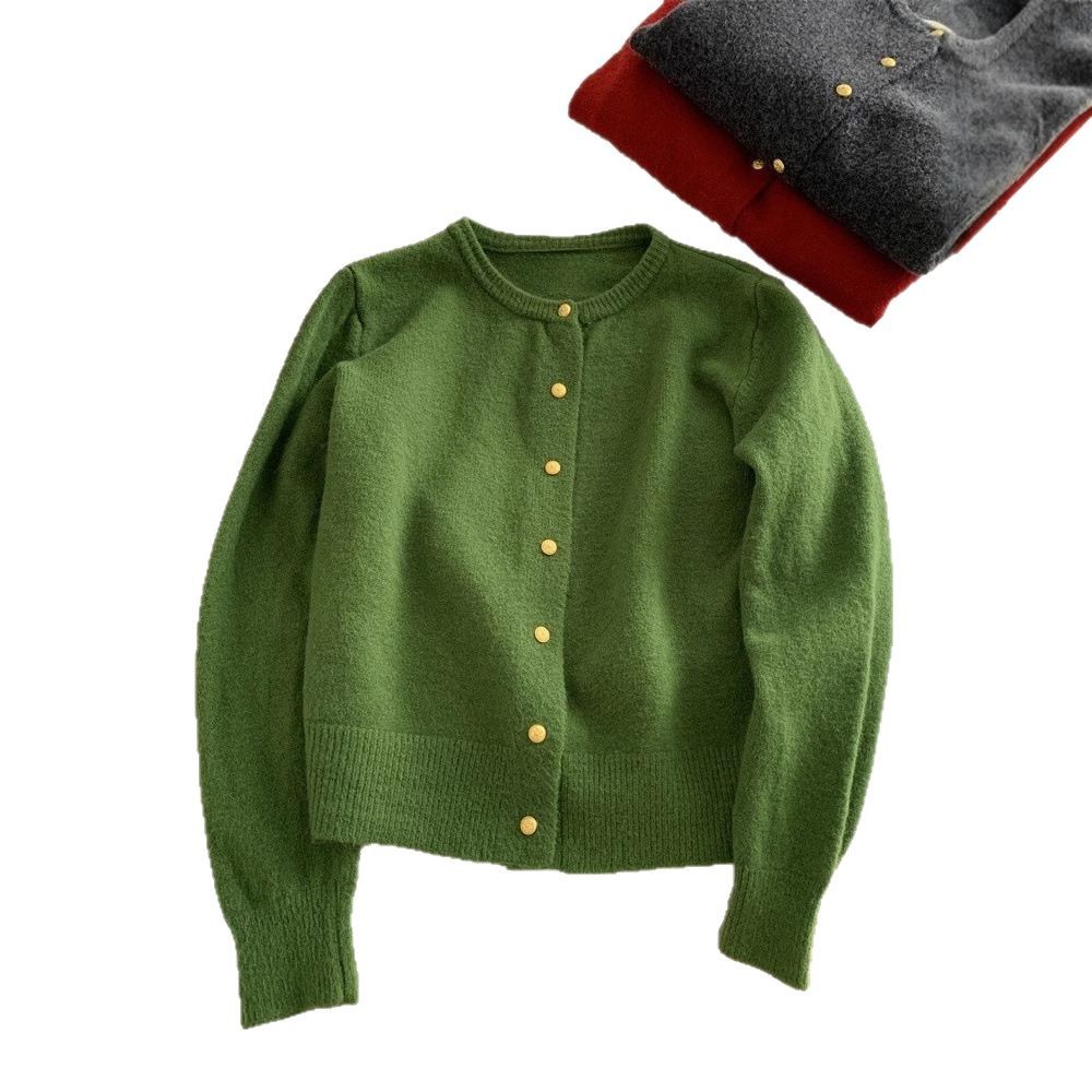 Coreano simple pequeño botón de oro suave suéter glutinoso abrigo mujer 2025 primavera y otoño nuevo suelto cardigan de punto de cuello redondo chaqueta image 6