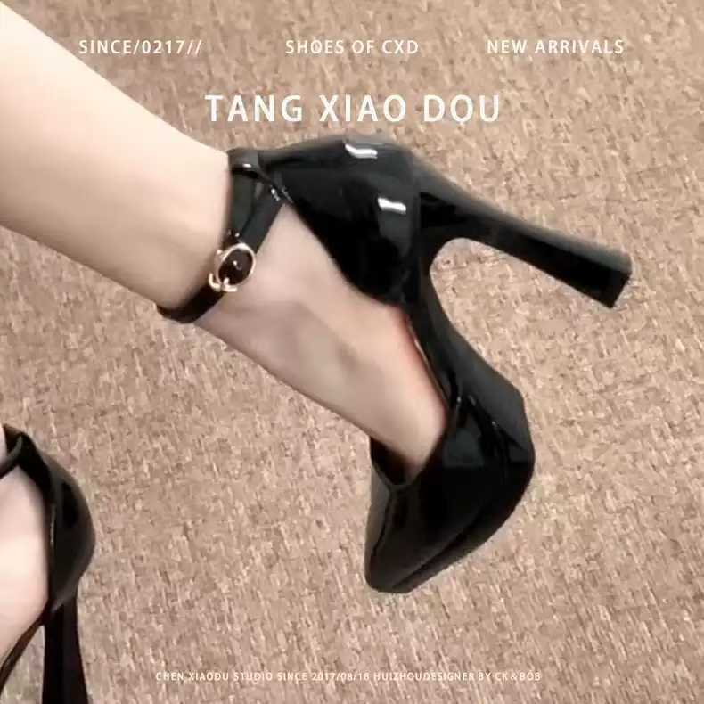 Waterproof Platform One-Strap Women's High Heels 2025 Summer New Pointed Black Single Shoes Sexy Elegant Sandals_vogvips.com