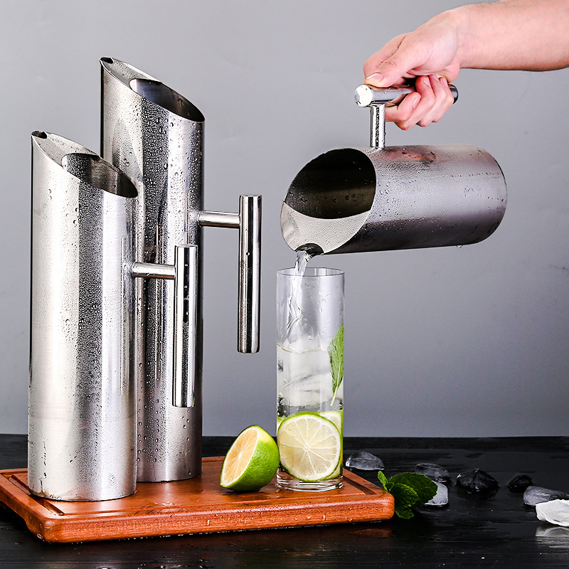 Stainless steel straight-body ice bucket bar separator, ice pot, water pot, cocktail cold water pot, cold brew coffee pot, fruit press pot