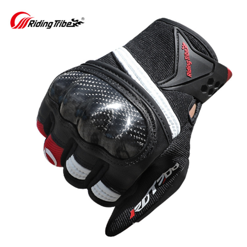 Guantes de moto verano cuatro estaciones a prueba de viento al aire libre montañismo fibra de carbono resistente a la caída dedo completo motocicleta montar guantes de pantalla táctil