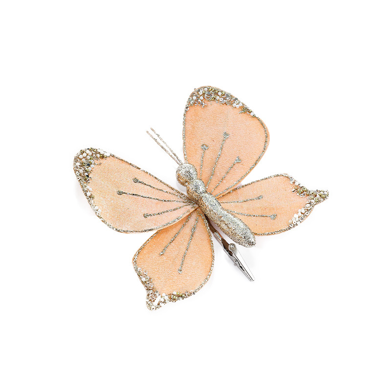 Nuevos productos de tela de alta calidad simulación de clip de arco de mariposa tela de vello polvo flocado árbol de Navidad decoración colgante diseño de escena