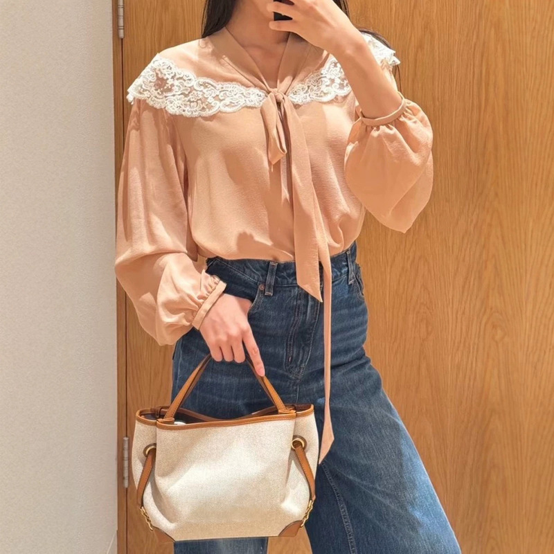 Nanyou High-End Women's Clothing CL Early Autumn French Gentle Style Lace Shawl with Ribbons, Skin-Friendly Breathable Silk Long-Sleeve Shirt Nanyou High-End Women's Clothing CL Early Autumn French Gentle Style Lace Shawl with Ribbons, Skin-Friendly Breathable Silk Long-Sleeve Shirt