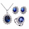 Retro copper sapphire zirconium, ring with stone, earrings, necklace, set, 3 piece set