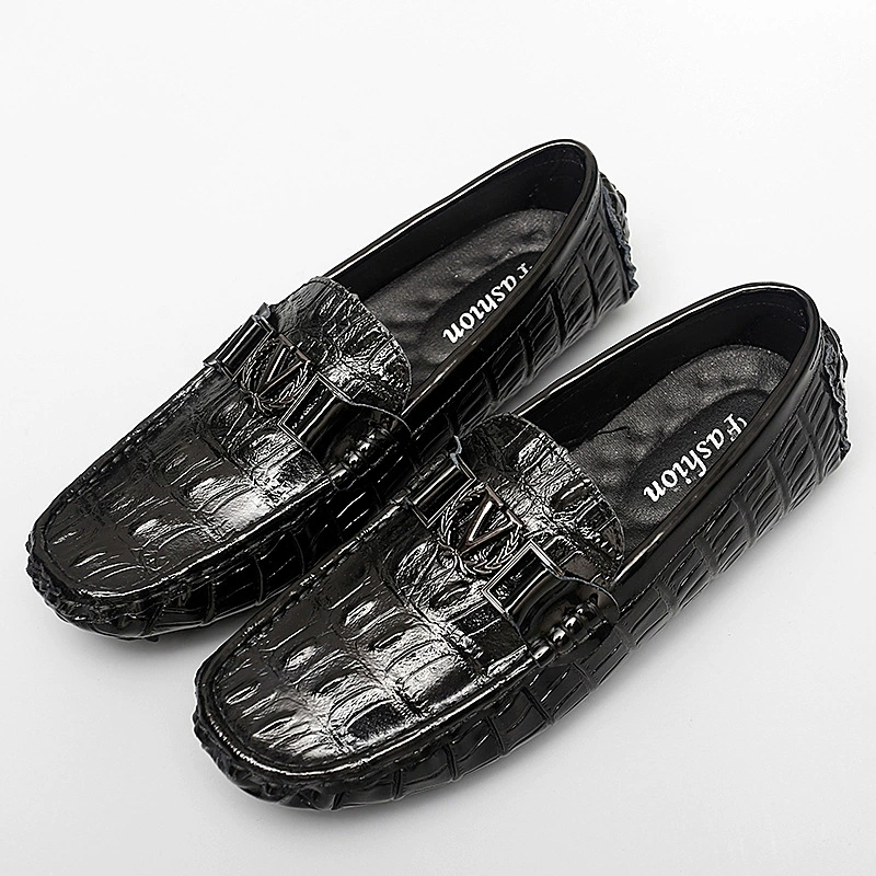 2066 Мужская обувь Обувь Doug Повседневная обувь для вождения Наверху Тисненая змеиная узор Корова Большие размеры Металлическая кожаная обувь