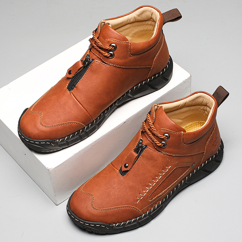 Boots martin en cuir pour homme à lacets et fermeture éclair_voghion.com