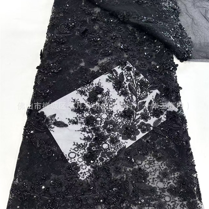 Tejido de encaje de cuentas pesadas, decal, tubo de cuentas, tela bordada, vestido de boda, tela de moda, vestido de moda