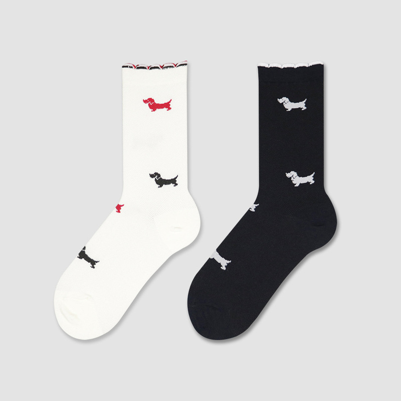 TB Dachshund Socks Female Niche College-style Trendy Cute Puppy Mid-length Socks Breathable Lace Pile Stockings